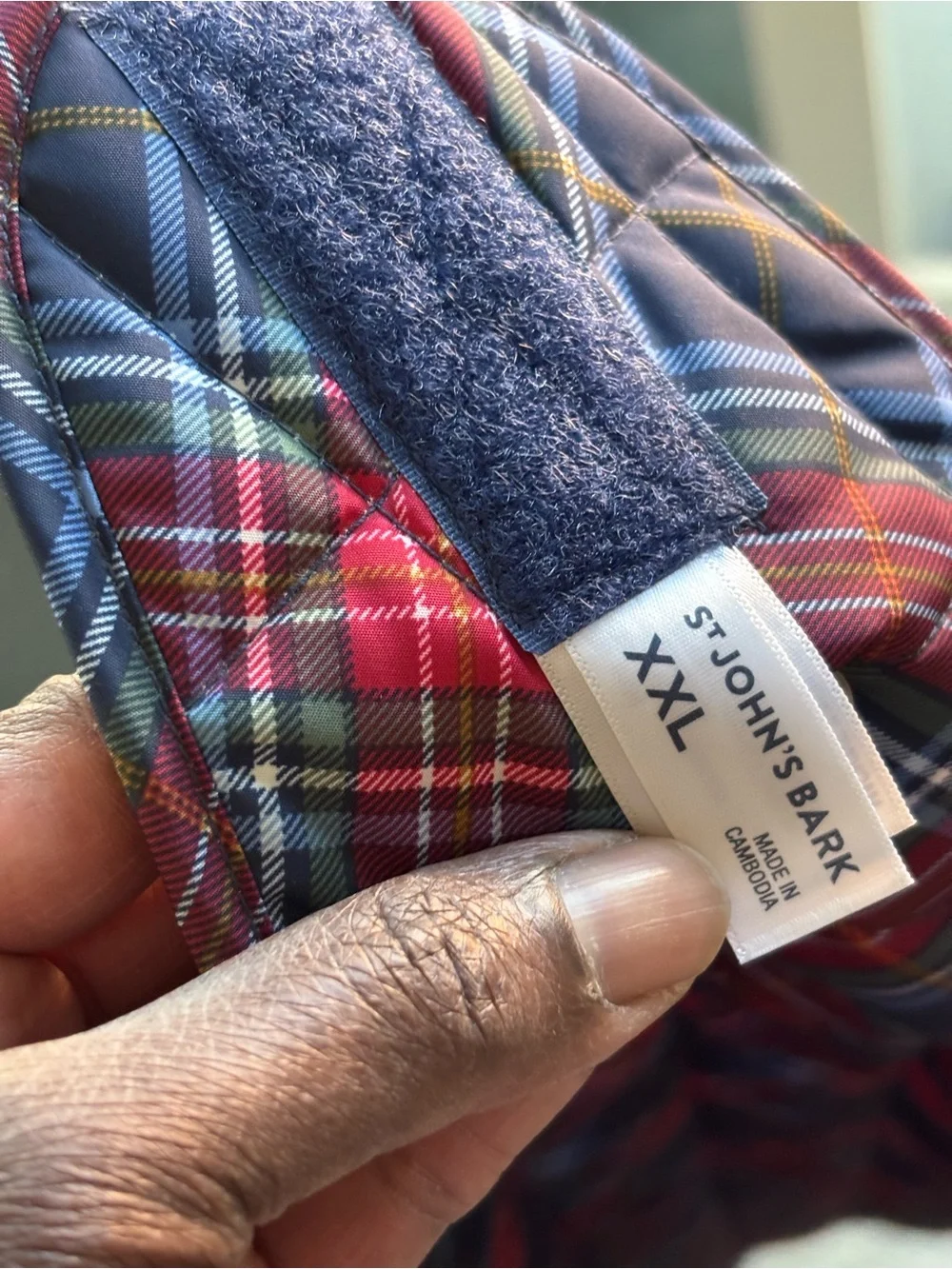 St. John’s Bark Quilted Plaid Dog Coat Jacket - Red & Navy XXL